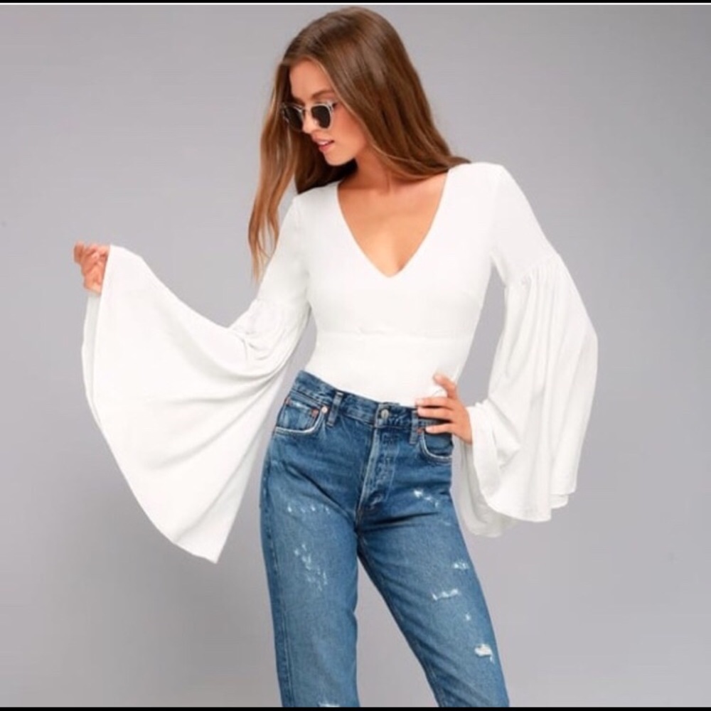 Lulus Lovers Light white bell sleeve crop top
